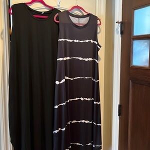 BUNDLE of two maxi length dresses 2XL black+black/white stripe great staples